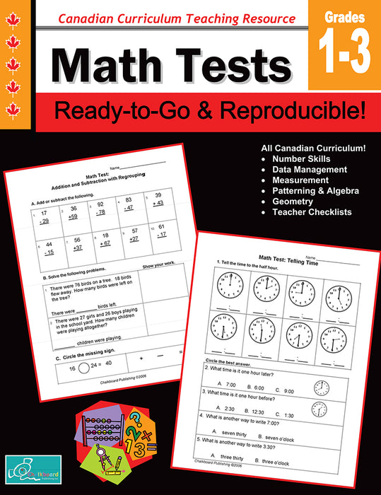 Canadian Curriculum Teaching Resource - Math Tests Grades 1-3